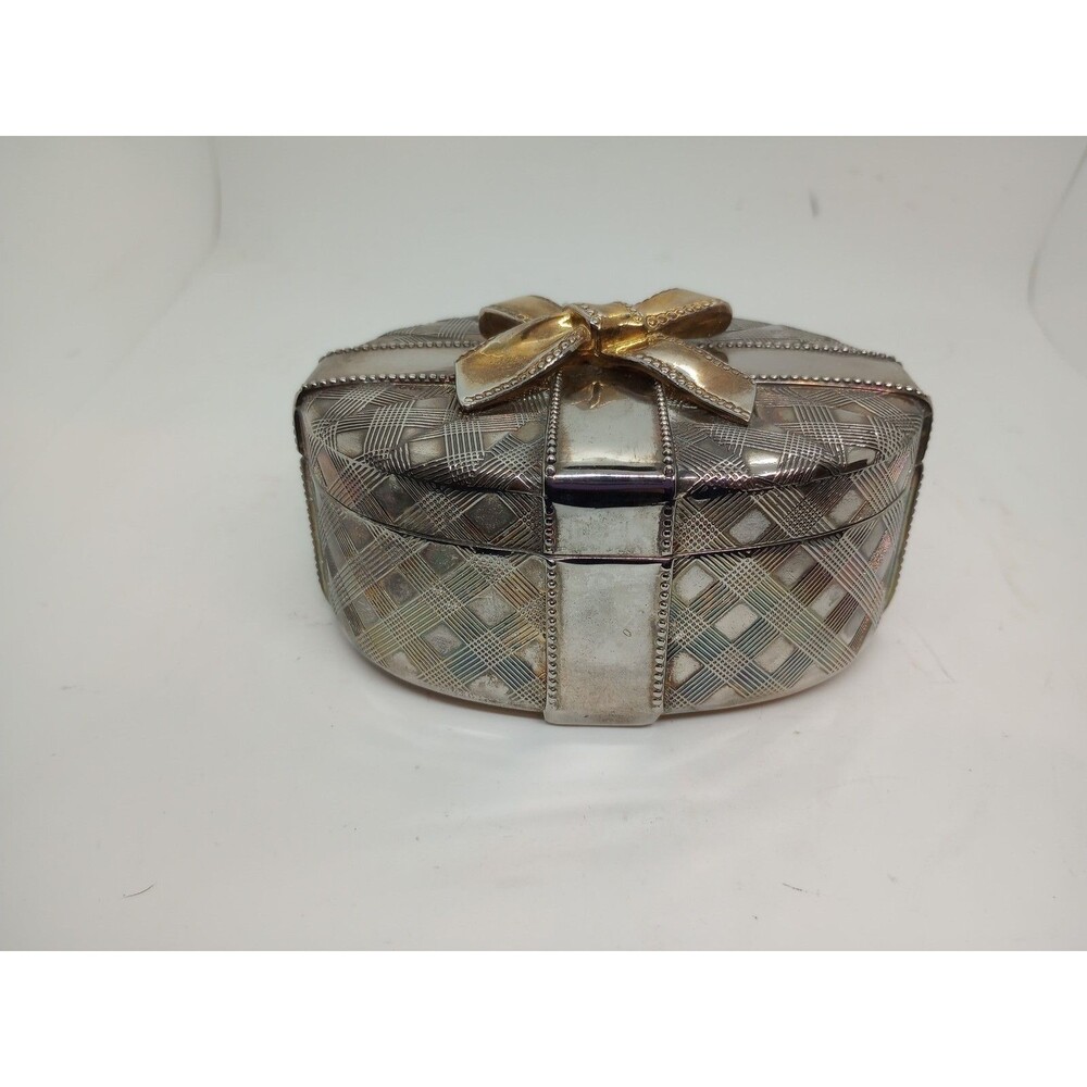 Godinger Silver Art Co. Silver-plated Oval Jewelry / Trinket Box w Gold Bow